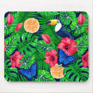 Toucan and tropical garden watercolor mouse pad