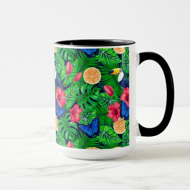 Toucan and tropical garden watercolor mug (Right)