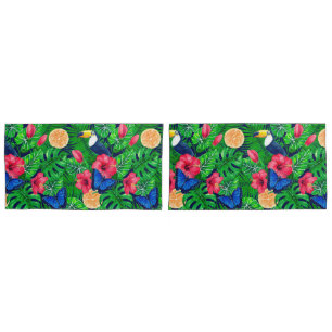 Toucan and tropical garden watercolor pillowcase