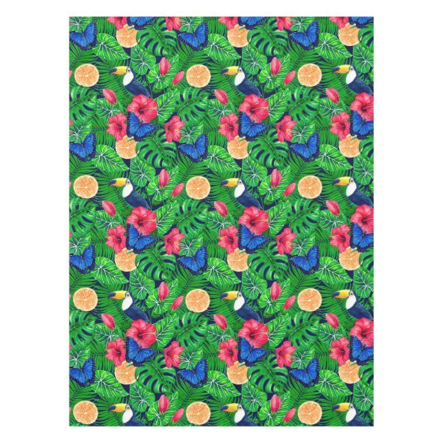 Toucan and tropical garden watercolor tablecloth (Front)