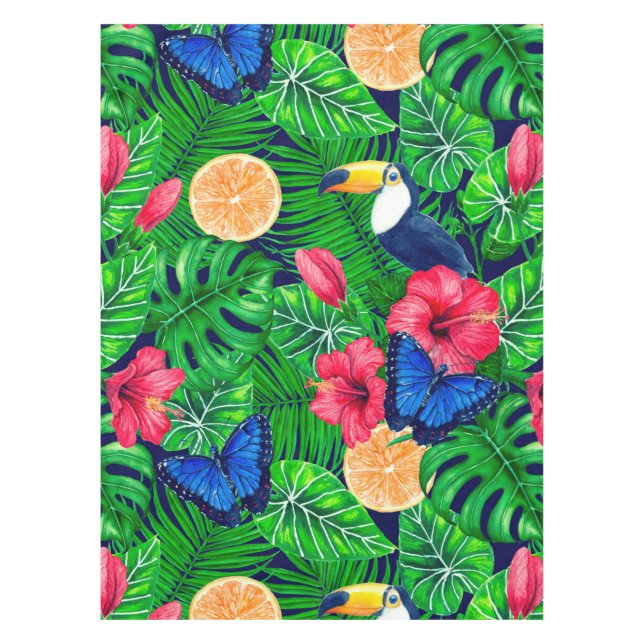 Toucan and tropical garden watercolor tablecloth (Front)