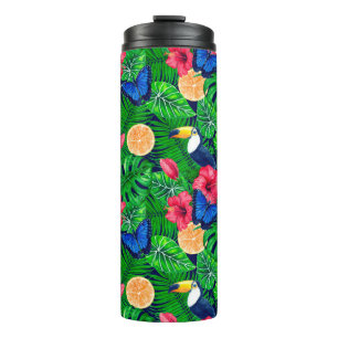 Toucan and tropical garden watercolor thermal tumbler