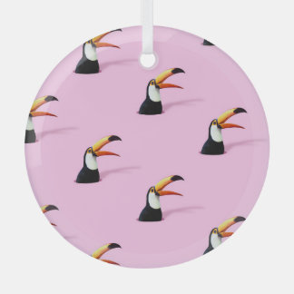 Toucan Announcement: Tropical Pink Paradise Glass Ornament