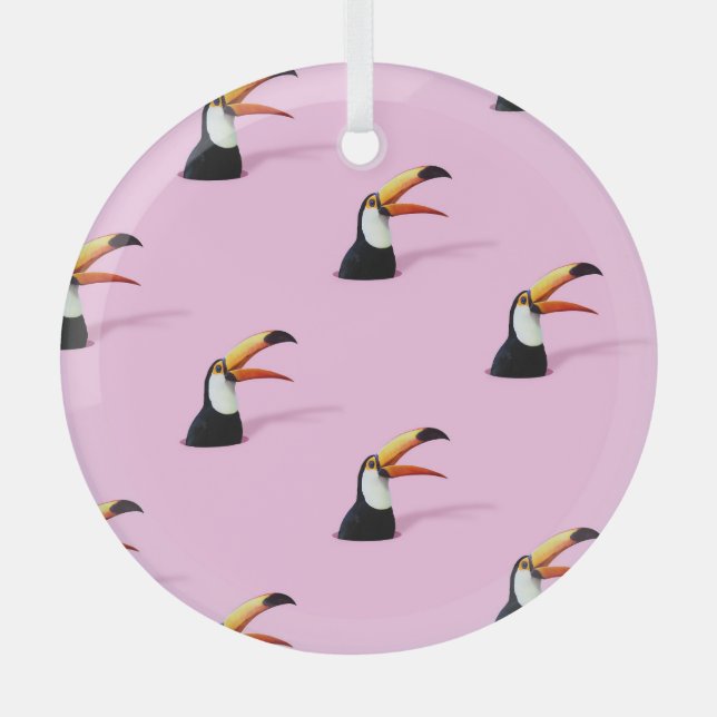 Toucan Announcement: Tropical Pink Paradise Glass Ornament (Front)