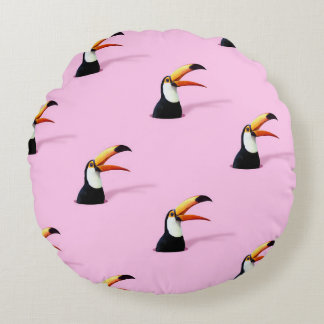 Toucan Announcement: Tropical Pink Paradise Round Pillow