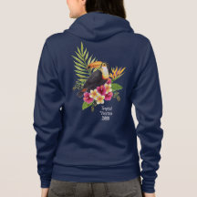 Toucan bird amidst tropical flowers, vacation
