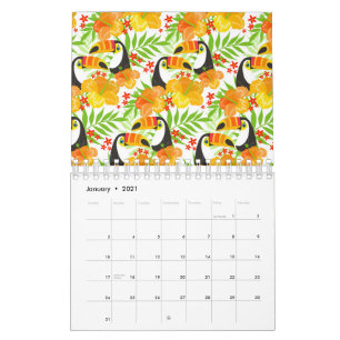 Toucan Bird Orange Flowers Green Leaves Tropical Calendar