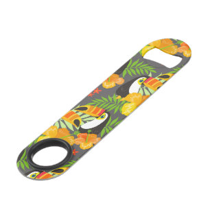 Toucan Bird Orange Tropical Flowers Green Leaves Bar Key
