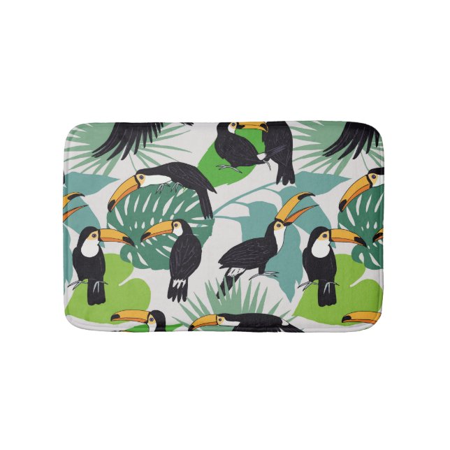 Toucan Bird: Palm Leaves Pattern Bath Mat (Front)
