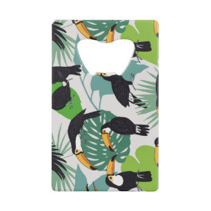 Toucan Bird: Palm Leaves Pattern Credit Card Bottle Opener