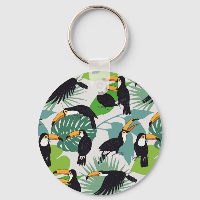 Toucan Bird: Palm Leaves Pattern Keychain (Front)
