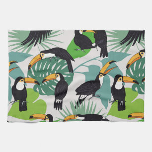 Toucan Bird: Palm Leaves Pattern Kitchen Towel