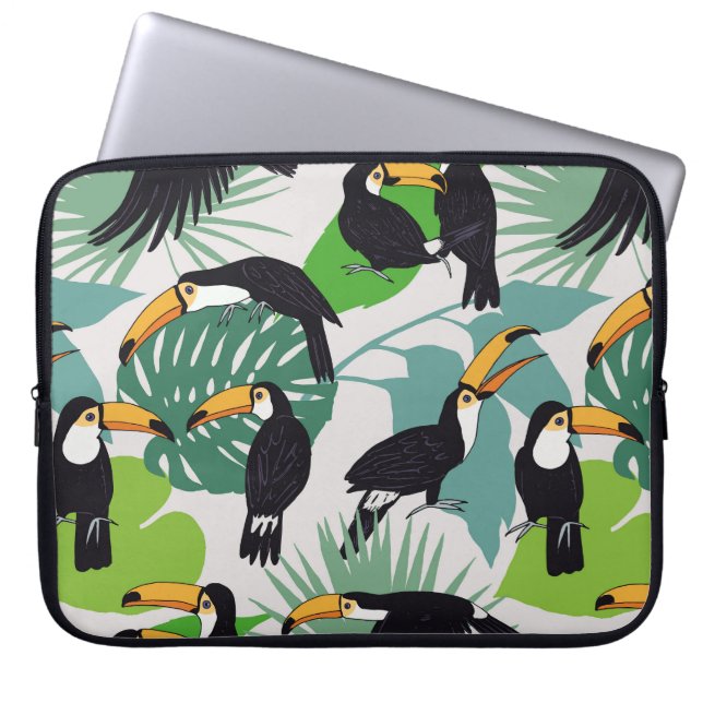 Toucan Bird: Palm Leaves Pattern Laptop Sleeve (Front)
