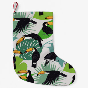 Toucan Bird: Palm Leaves Pattern Small Christmas Stocking