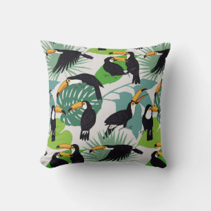 Toucan Bird: Palm Leaves Pattern Throw Pillow