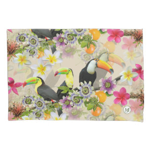 Toucan Birds, Passion Flowers, Plumeria Tropical P Pillowcase