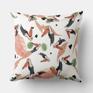 Toucan Birds Summer Tropical Greenery Art Throw Pillow