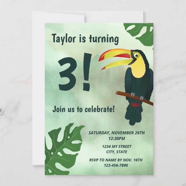 Toucan  Birthday Invitation (Front)
