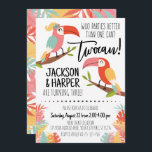 Toucan Birthday Invitation Siblings Brother Sister<br><div class="desc">♥️ This adorable Toucan invitation is great for a brother and sister's birthday party themed with a girl and boy toucan and tropical leaves. A matching design is included for the backside. ♥️ Make this design personally yours by easily adding your party details. Just click the "Personalize" button to begin...</div>