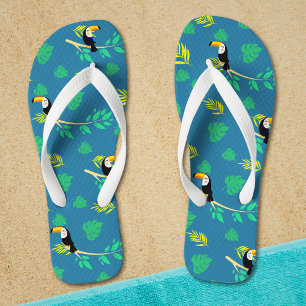 Toucan Blue and Green Tropical Rainforest Flip Flops