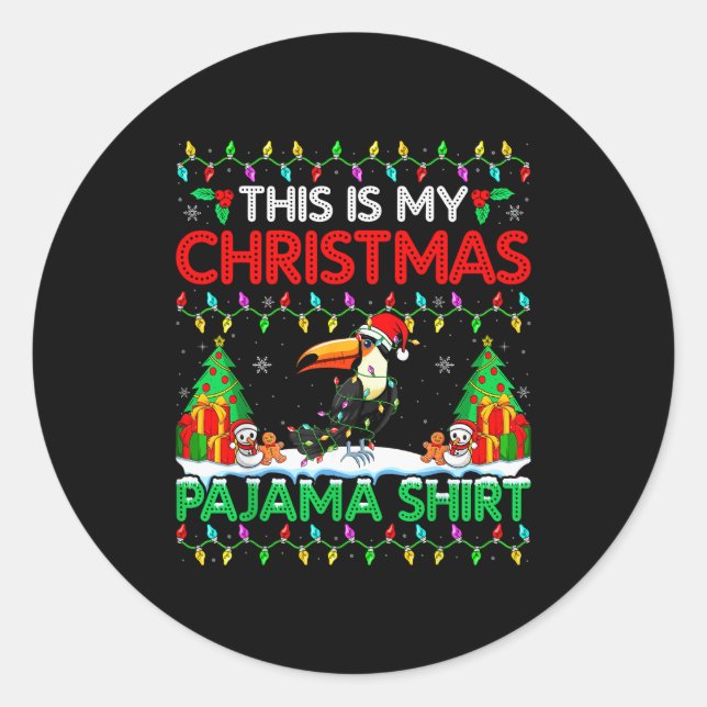 Toucan Christmas Santa Hat Pajama Shirt - Toucan L Classic Round Sticker (Front)