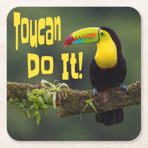 Toucan Do It! Colourful Bird Motivational Funny Square Paper Coaster