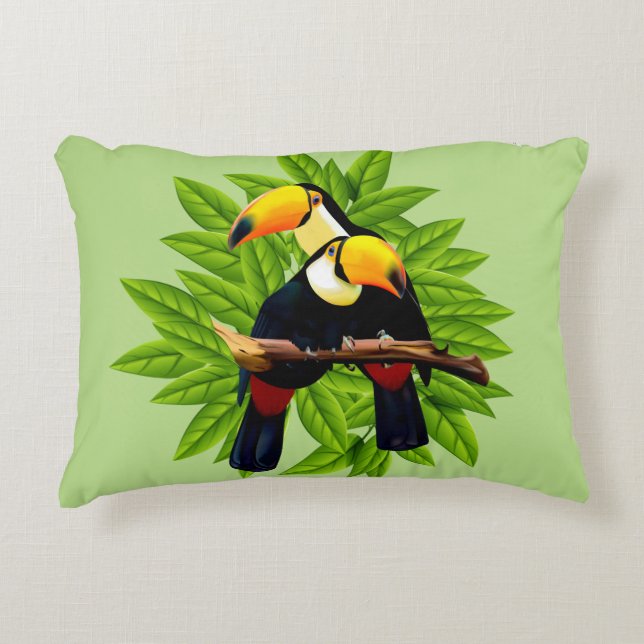 Toucan Duo Green Accent Pillow (Front)
