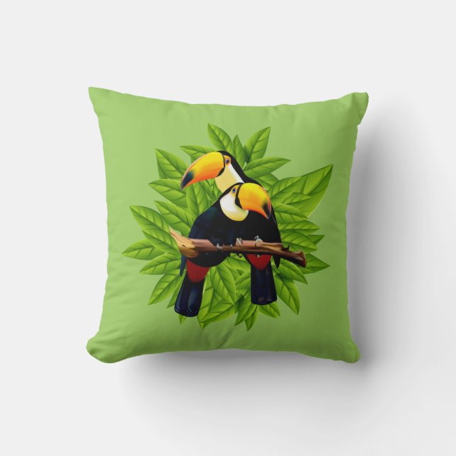 Toucan Duo Green Throw Pillow (Front)