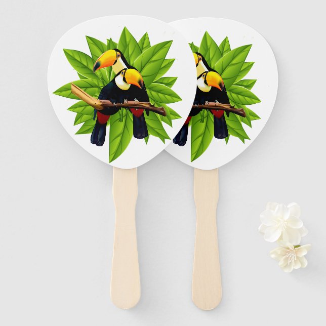 Toucan Duo White Hand Fan (Front and Back)