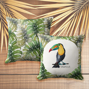 Toucan Exotic Watercolor Illustration Throw Pillow