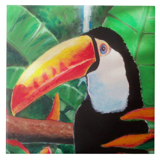 Toucan Exotic Wildlife Bird Portrait Tile Artwork (Front)
