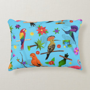 Toucan Flamingo And Arara Seamless Birds Pattern Accent Pillow