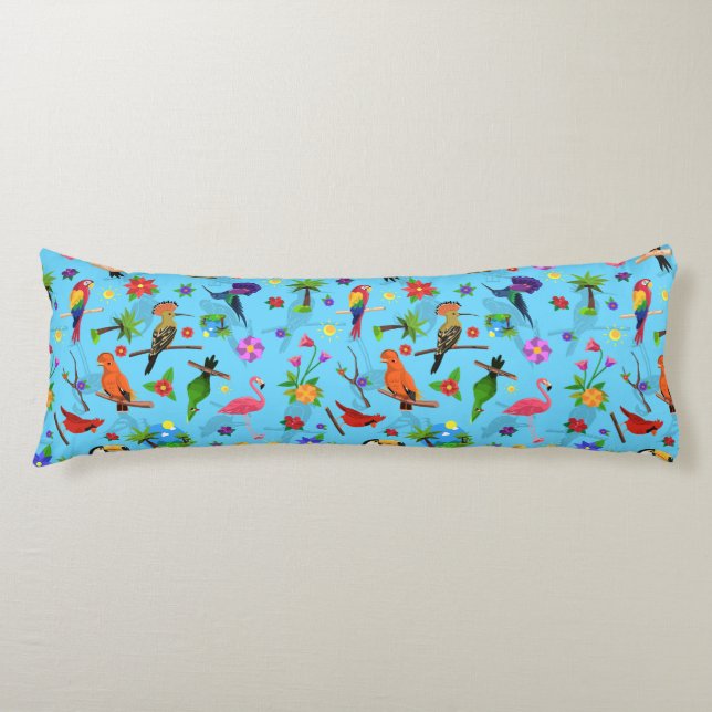 Toucan Flamingo And Arara Seamless Birds Pattern Body Pillow (Front)