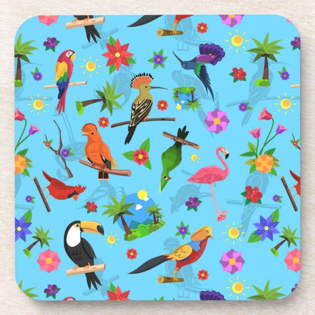 Toucan Flamingo And Arara Seamless Birds Pattern Coaster (Front)