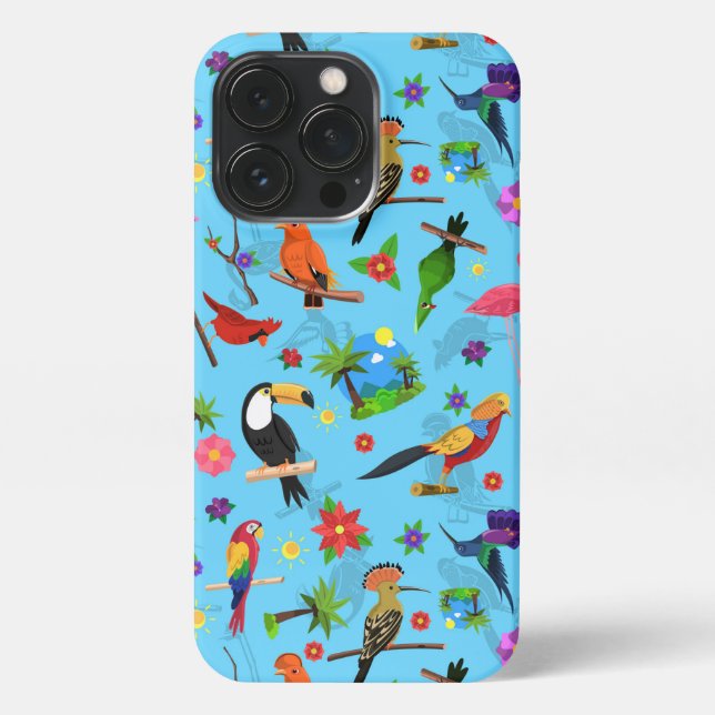 Toucan Flamingo And Arara Seamless Birds Pattern iPhone Case (Back)