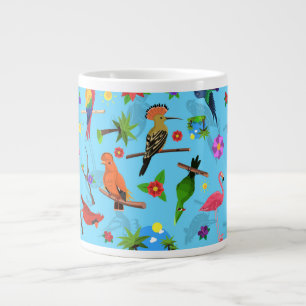 Toucan Flamingo And Arara Seamless Birds Pattern Large Coffee Mug