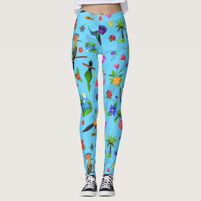 Toucan Flamingo And Arara Seamless Birds Pattern Leggings (Front)