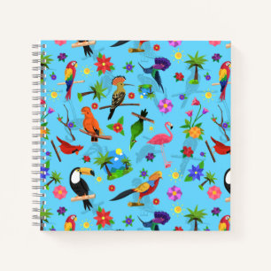Toucan Flamingo And Arara Seamless Birds Pattern Notebook