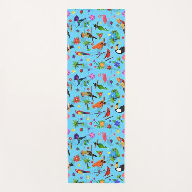 Toucan Flamingo And Arara Seamless Birds Pattern Yoga Mat (Front)