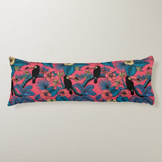 Toucan garden in red and blue body pillow (Front)