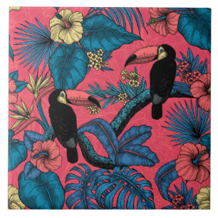 Toucan garden in red and blue tile