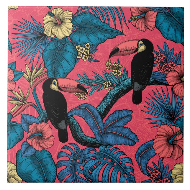 Toucan garden in red and blue tile (Front)