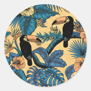 Toucan garden in yellow and blue classic round sticker