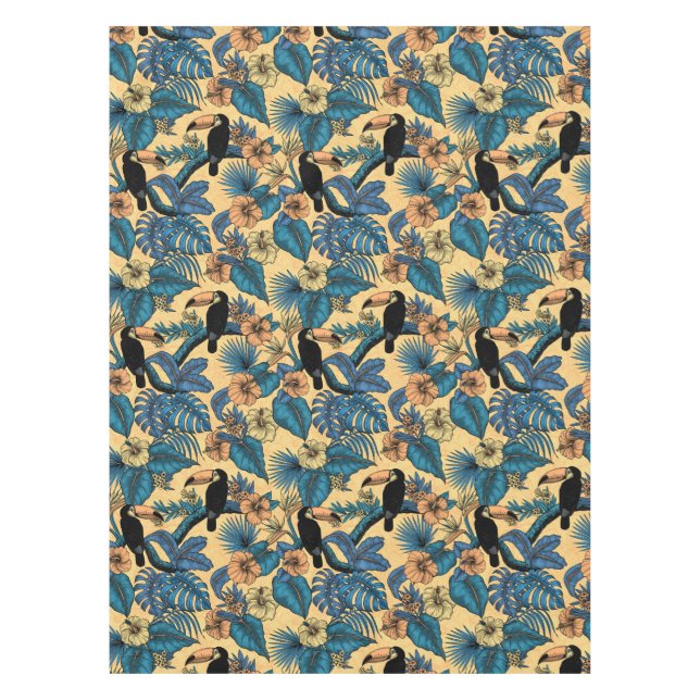 Toucan garden in yellow and blue tablecloth (Front)