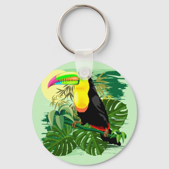 Toucan in Green Amazonia Rainforest Keychain (Front)