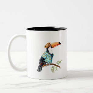 Toucan in Hawaiian shirt Two-Tone Coffee Mug