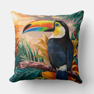 Toucan in the Jungle Throw Pillow