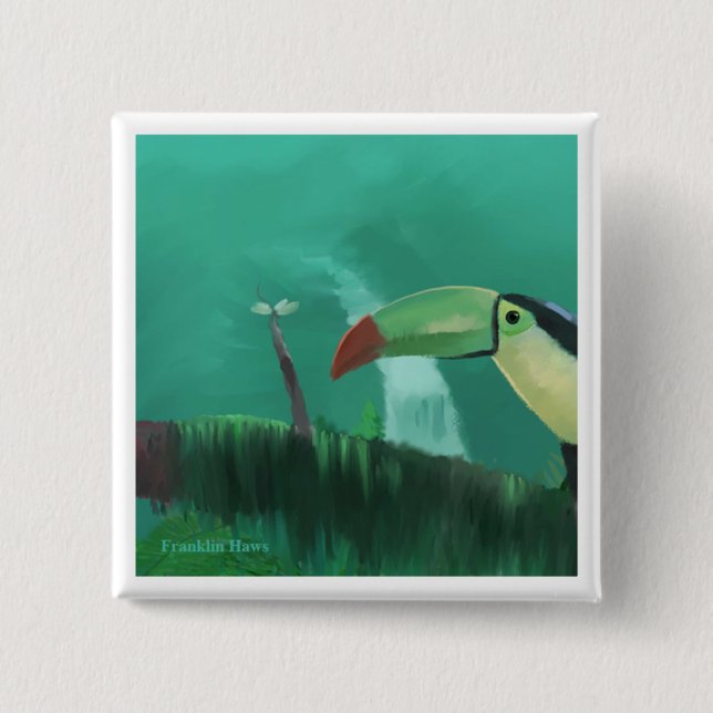 Toucan in the Rainforest 2 Inch Square Button (Front)