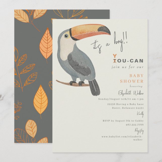 Toucan Join Us It's a Boy Baby Shower Invitation (Front/Back)