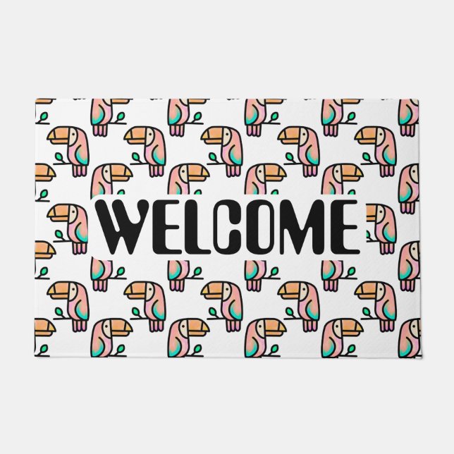 toucan jungle bird pastel rainbow cartoon pattern doormat (Front)
